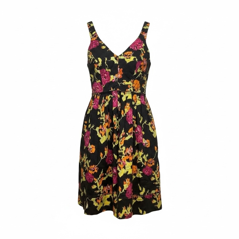 VTG Kay Unger NY Floral V‑Neck Summer Dress Sleeveless Womens 8 All Over Print